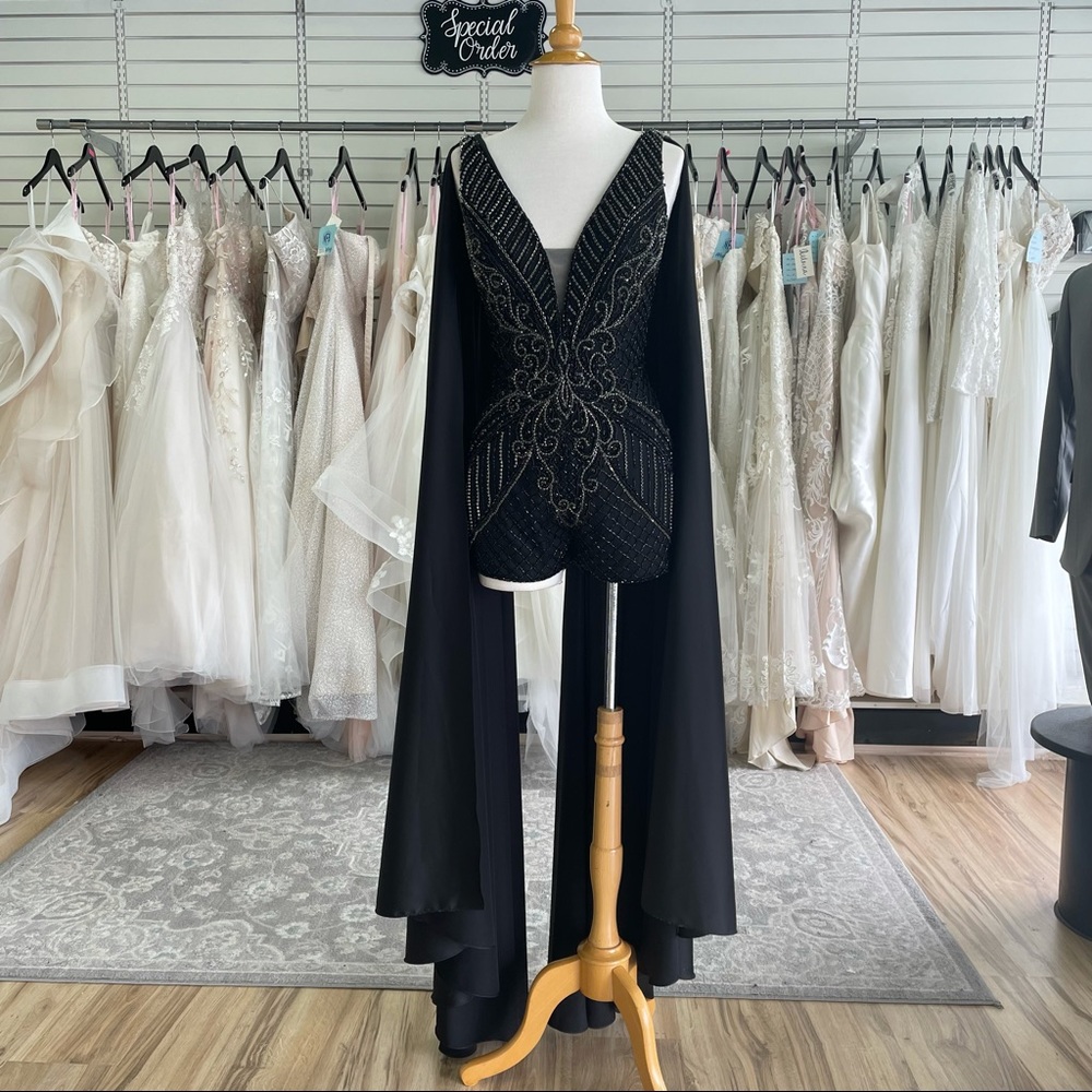 Beaded Romper with Cape Sleeves